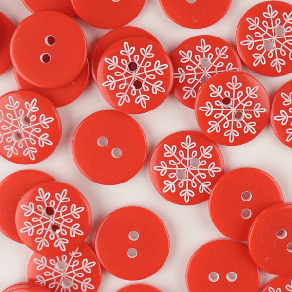 Snøkrystall Rød - 15 mm Plast Knapp