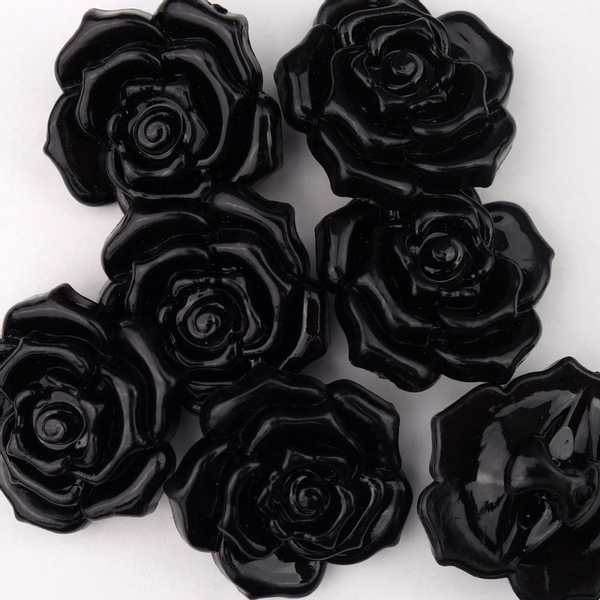 Sort Rose - 20 mm Resin Knapp