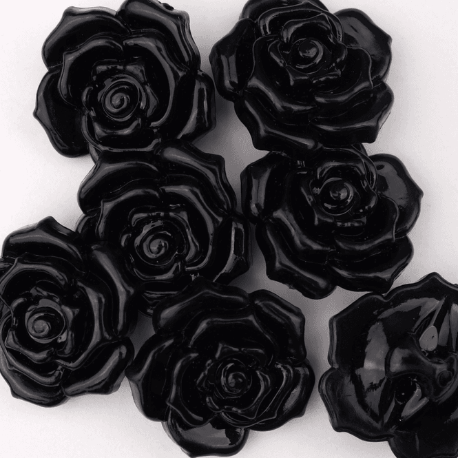 Hovedbilde Sort Rose - 20 mm Resin Knapp