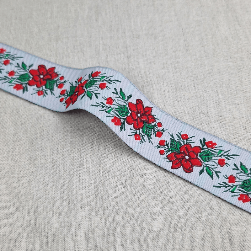 Sadie Hvit/Rød - Pyntebånd 33 mm