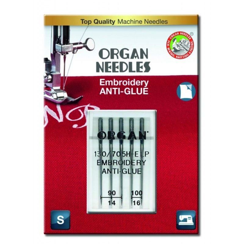 Organ Symaskinnåler Anti Glue Brodering 90-100 5pk