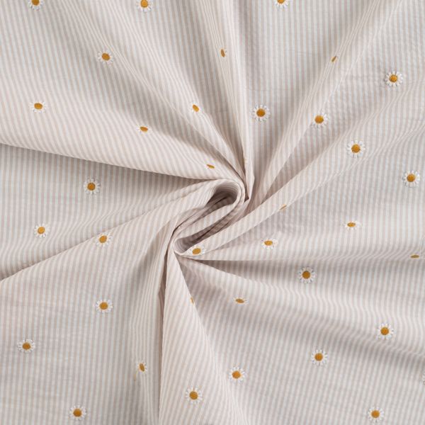 Daisy Stripe Sand - Seersucker Brodert Bomull